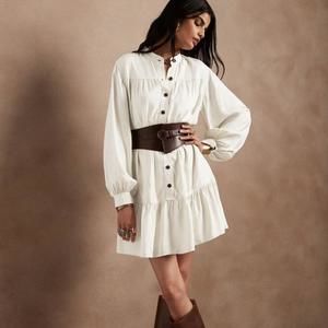 Banana republic Petite Flounce-Hem Dress (XS- Transition Cream White)